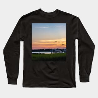 Orange sunset over the river Long Sleeve T-Shirt